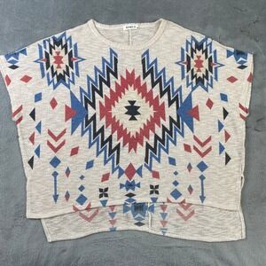 Ginger G Poncho Top Womens M Beige Southwestern Geometric High Low Knit Aztec